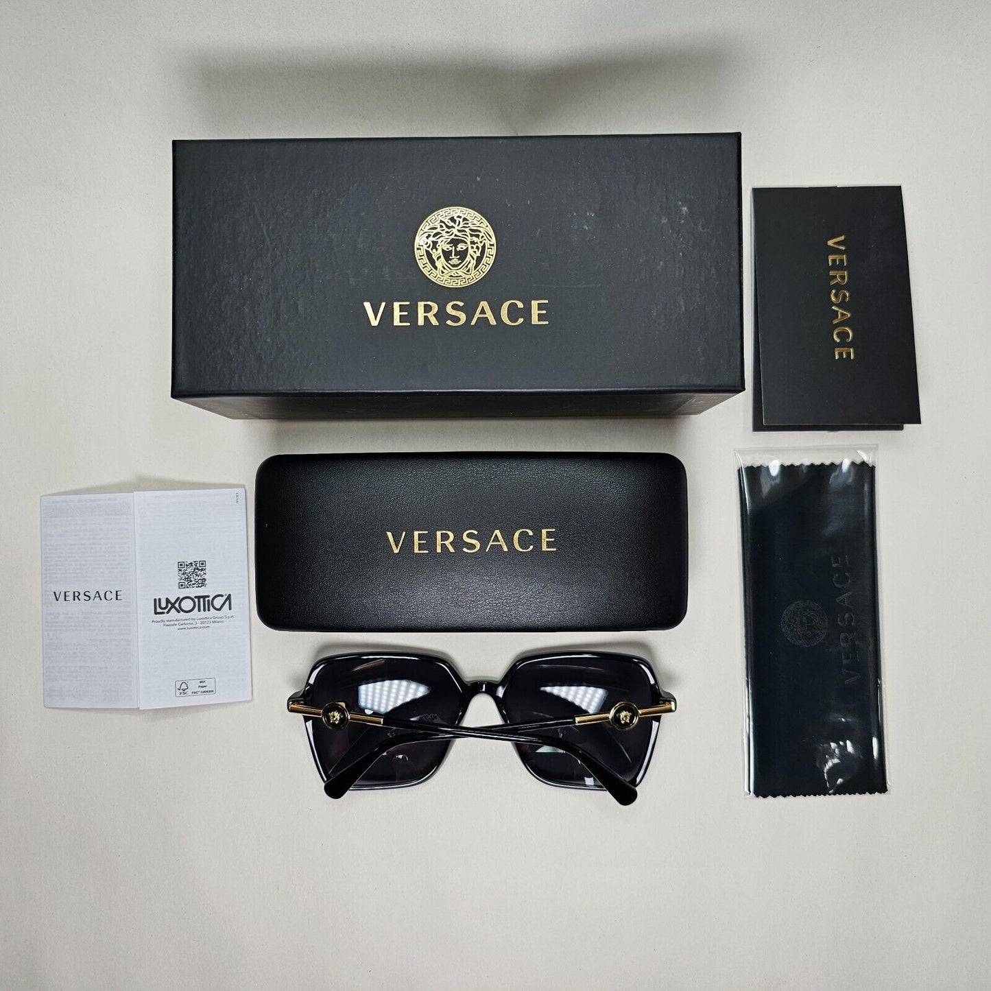 Versace Sunglasses Black Gold Medusa Square Dark Grey MOD VE 4396 GB1/87 58mm