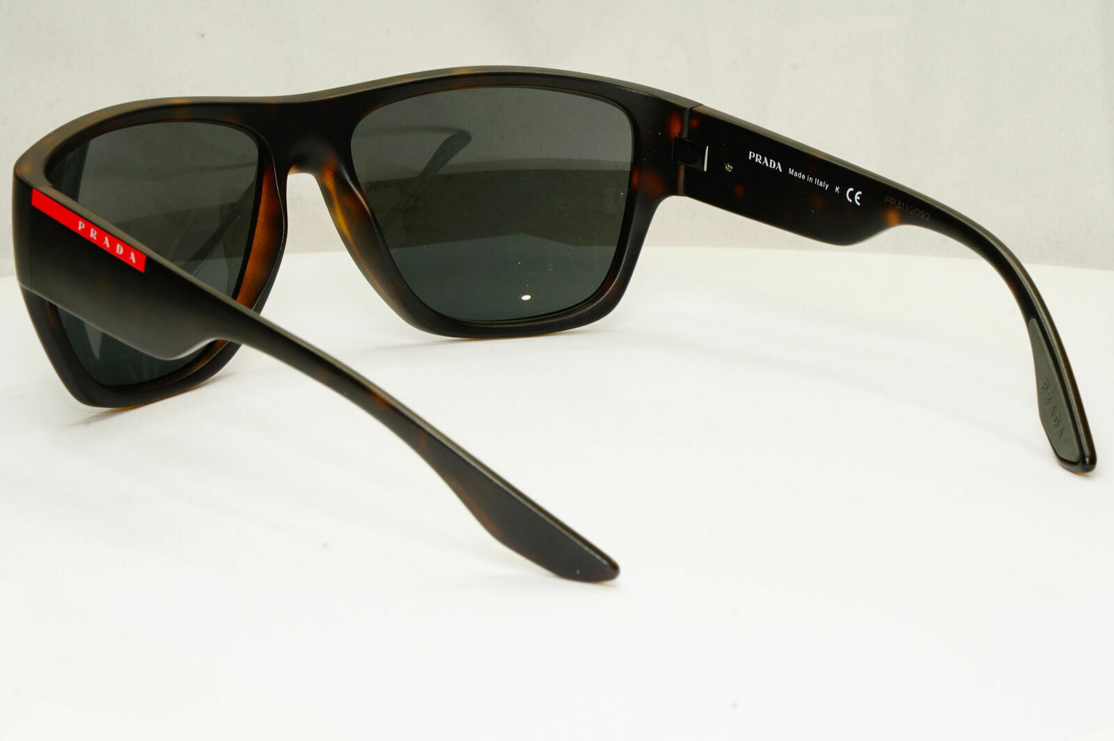 Prada Sunglasses Grey Brown Havana Mens Square SPS 08V 564-06F Red Stripe Sport