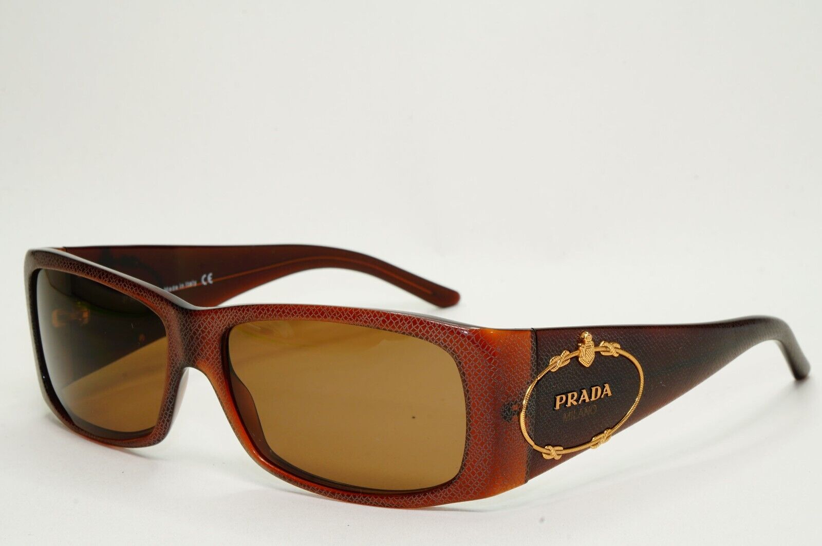 Prada Sunglasses 2007 Vintage Brown Saffiano Crest PR11HS SPR 11H 7JY-8C1 061024