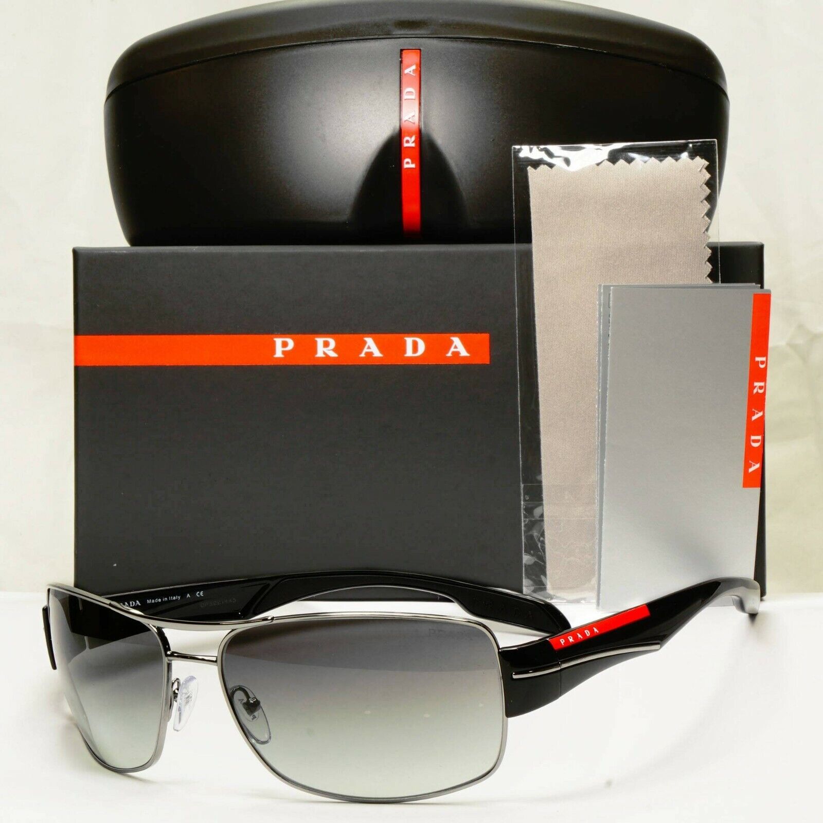 Prada Sunglasses Mens Black Grey Gradient Fade Square PS53NS SPS 53N 5AV-3M1