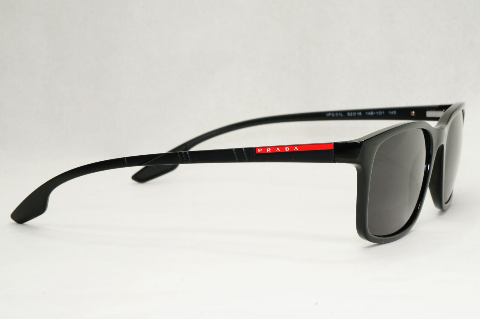 Prada Sunglasses Black Glossy Square Red Stripe PS01LV VPS 01L 1AB-1O1 52mm