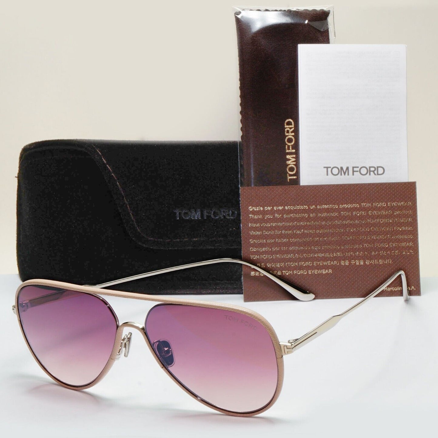 Tom Ford Sunglasses Jessie-02 Leather Pilot Silver Brown FT1016 TF 1016 18Z 60mm