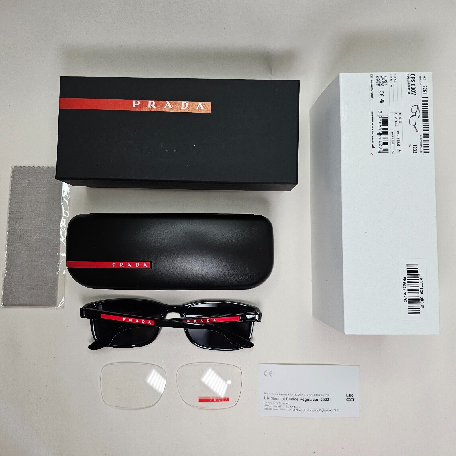 Prada Sunglasses Black Glossy Square Red Linea Rossa PS09OV VPS 09O 1AB-1O1 55mm