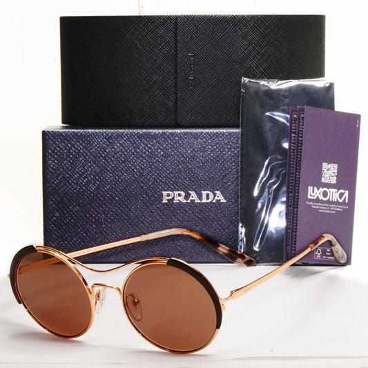 Prada Sunglasses Gold Brown Mirror Round Oval Metal PR55VS SPR 55V 331-408 50mm