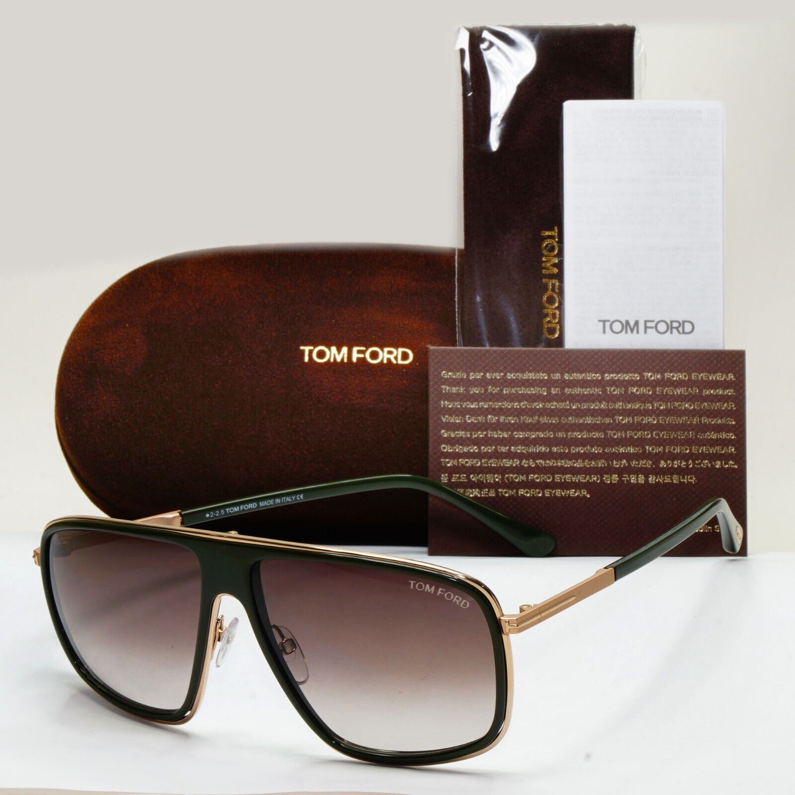 Tom Ford Sunglasses Quentin Green Gold Brown Gradient Square FT0463 TF 463 98K a