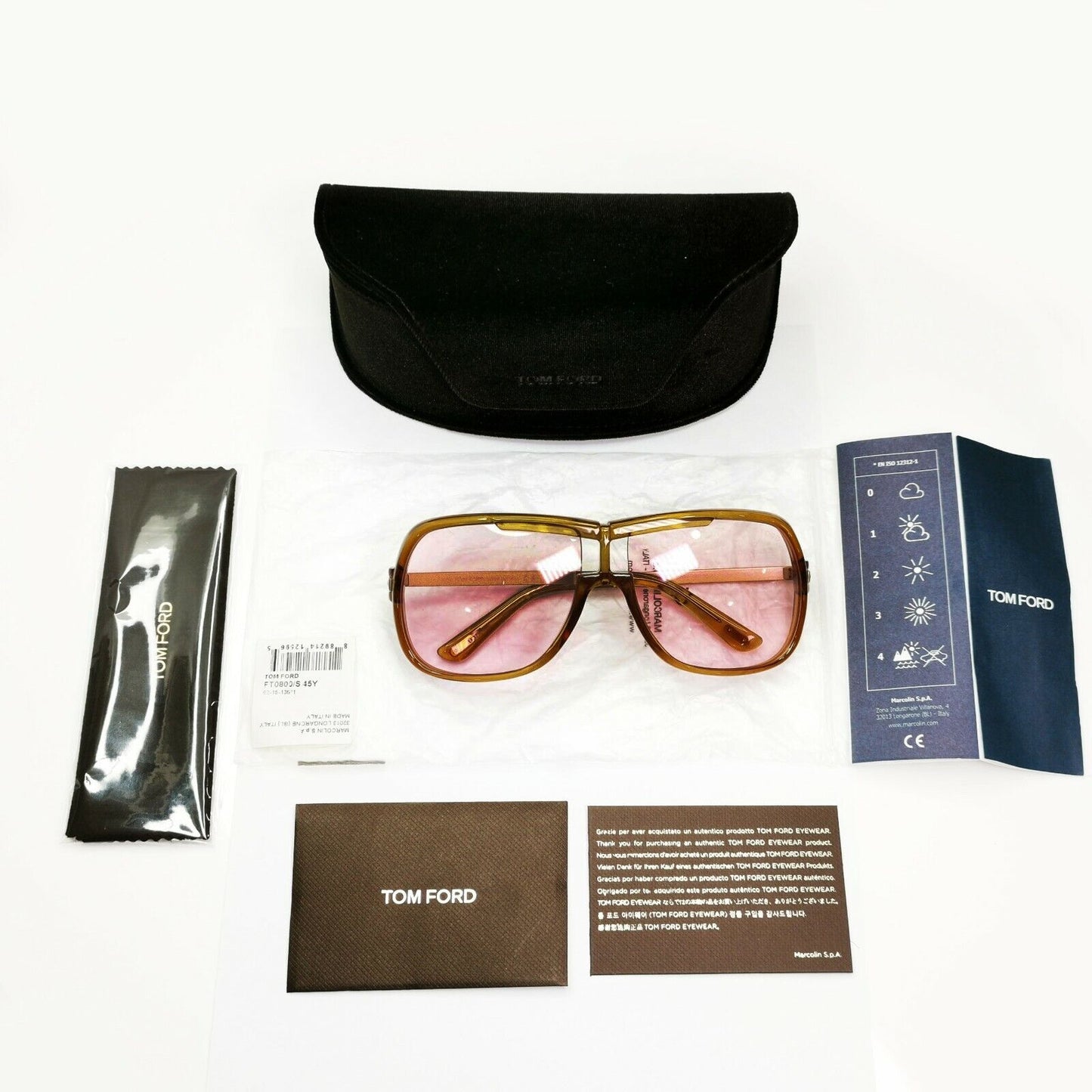 Tom Ford Pink Brown Sunglasses Gold Honey Square Mens Fashion Caine TF 800 45Y