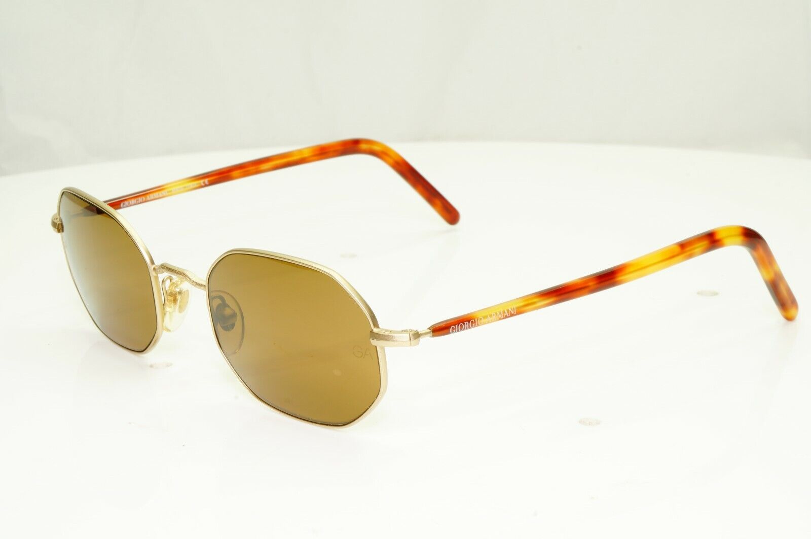 Giorgio Armani 1997 Vintage Sunglasses Gold Brown Octagon Glass Lens 664 904