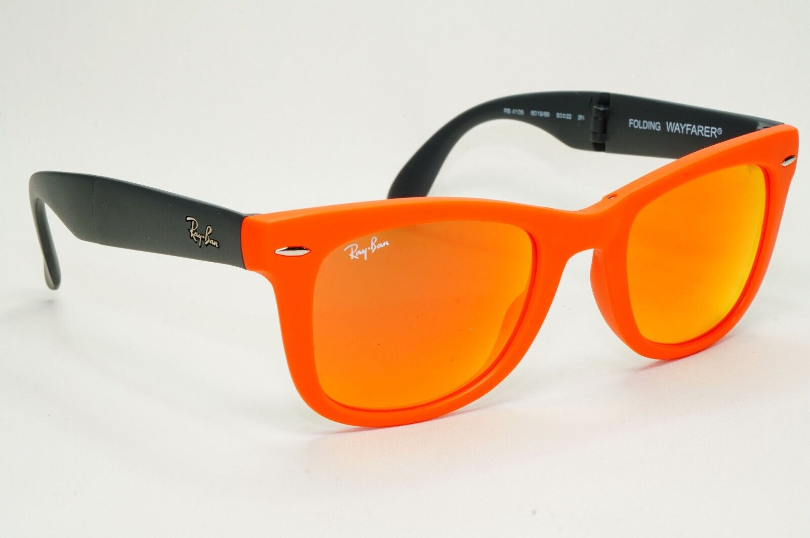 Ray-Ban Sunglasses Folding Wayfarer Orange Mirror Black Matte RB 4105 6019/69