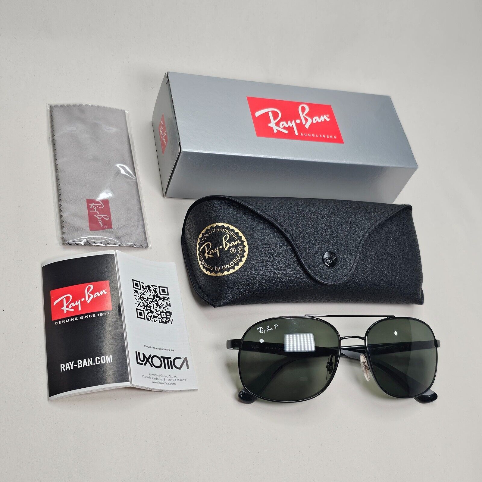 Ray-Ban Sunglasses Polarized Pilot Black Green Metal RB 3593 002/9A 58mm