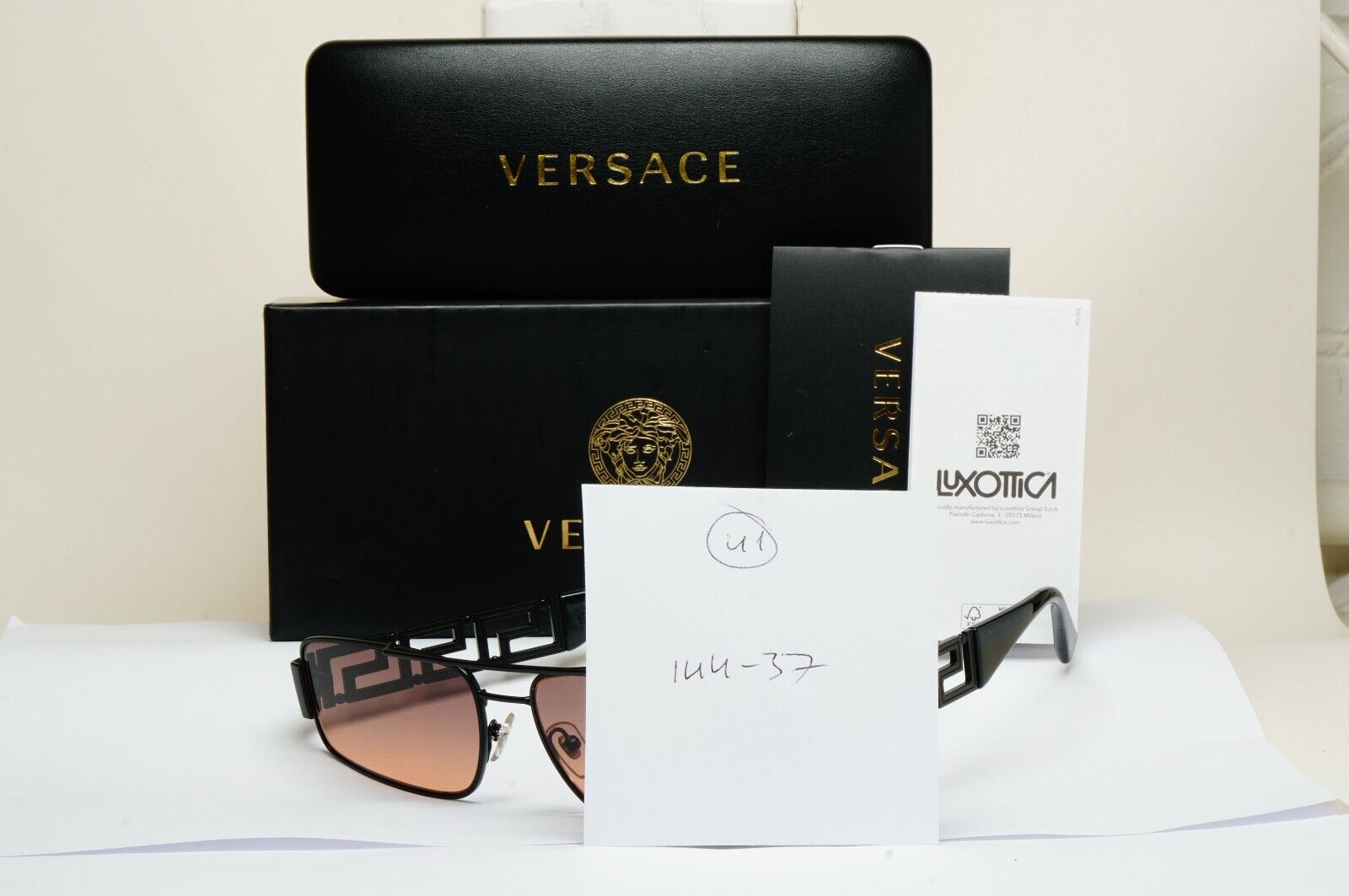 Versace Sunglasses Black Meander Brown Gradient Rectangle Metal MOD 2257 1261/18