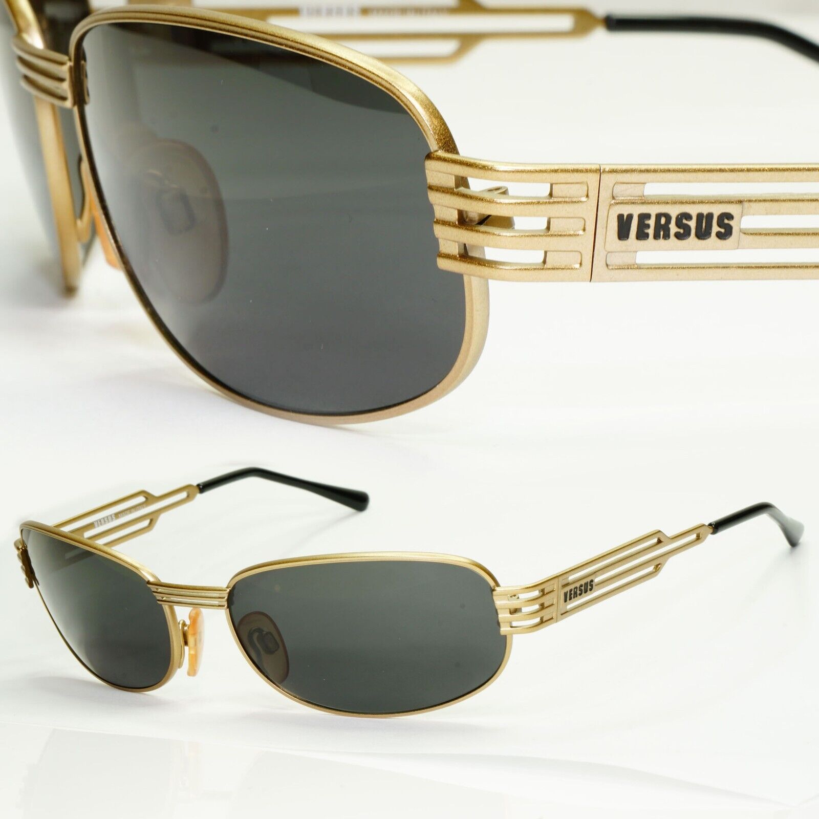 Versus 1996 by Gianni Versace Vintage Gold Black Sunglasses MOD F36 COL 86M