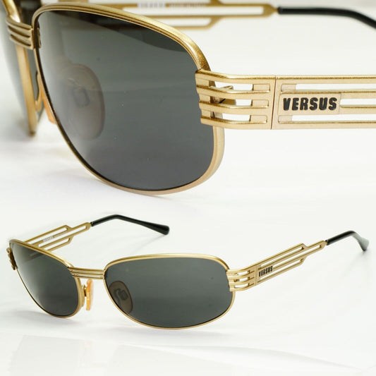 Versus 1996 by Gianni Versace Vintage Gold Black Sunglasses MOD F36 COL 86M