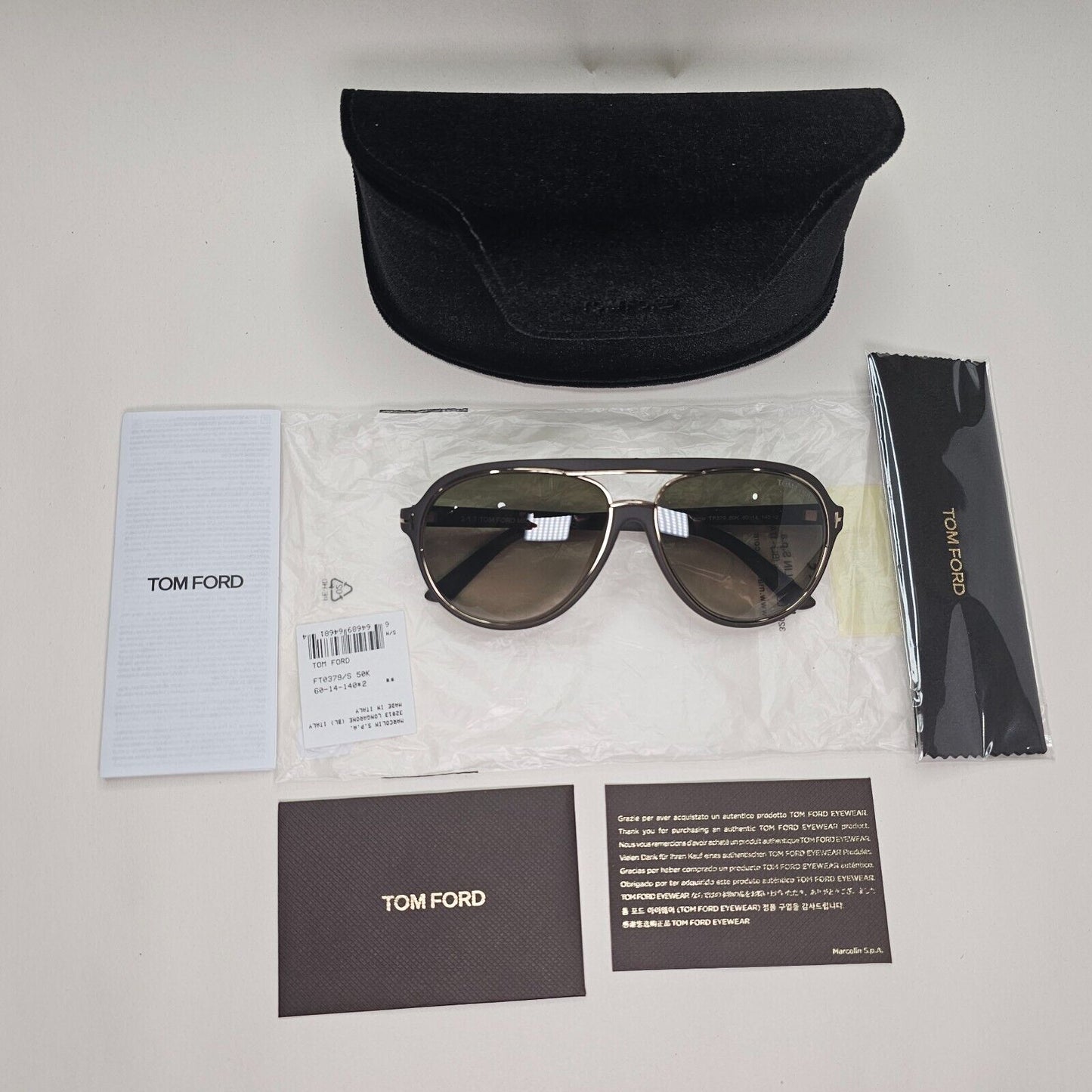 Tom Ford Sunglasses Sergio Brown Gold Pilot Gradient FT0379 TF 379 50K 60mm