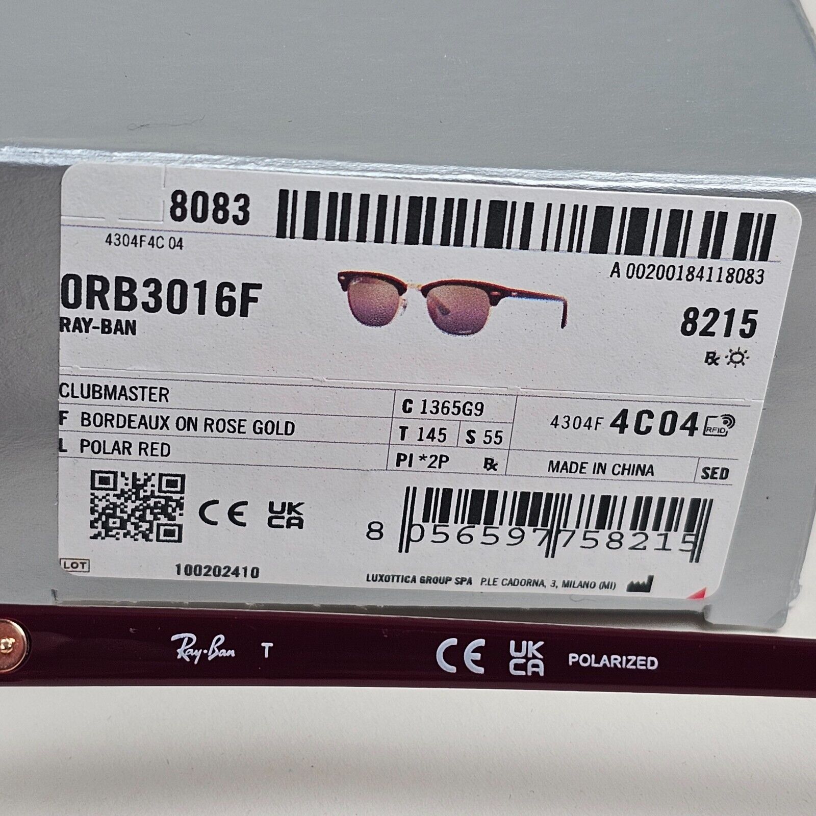 Ray-Ban Sunglasses Clubmaster Chromance Polarized Red Bordeaux RB 3016F 1365/G9