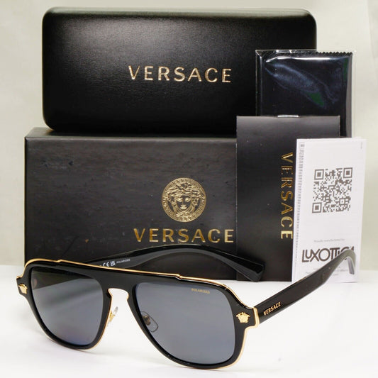 Versace Sunglasses Polarized Black Gold Square Navigator MOD VE 2199 1002/81
