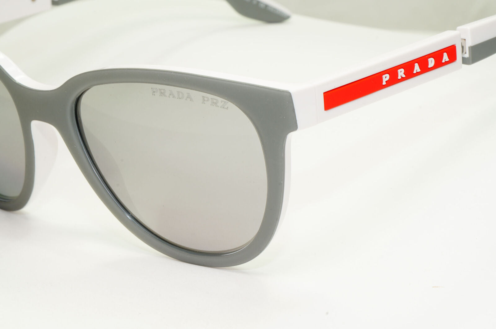 Prada Polarised Silver White Grey Sunglasses Red Stripe PS05XS SPS 05X 04S-04L