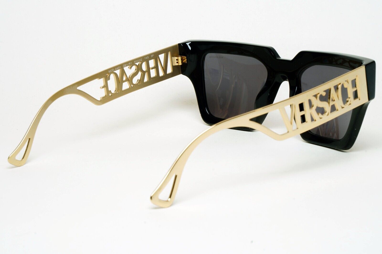 Versace Sunglasses Polarized Black Gold Square Grey MOD VE 4431 GB1/81 50mm