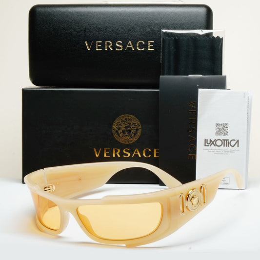 Versace Sunglasses Unisex Wrap Gold Medusa Opal Beige Orange MOD VE 4446 5413/7