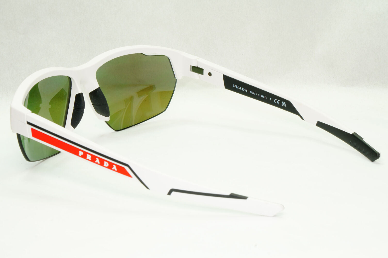 Prada Sunglasses White Blue Mirror Wrap Sport Red Stripe PS03YS SPS 03Y AAI-08R