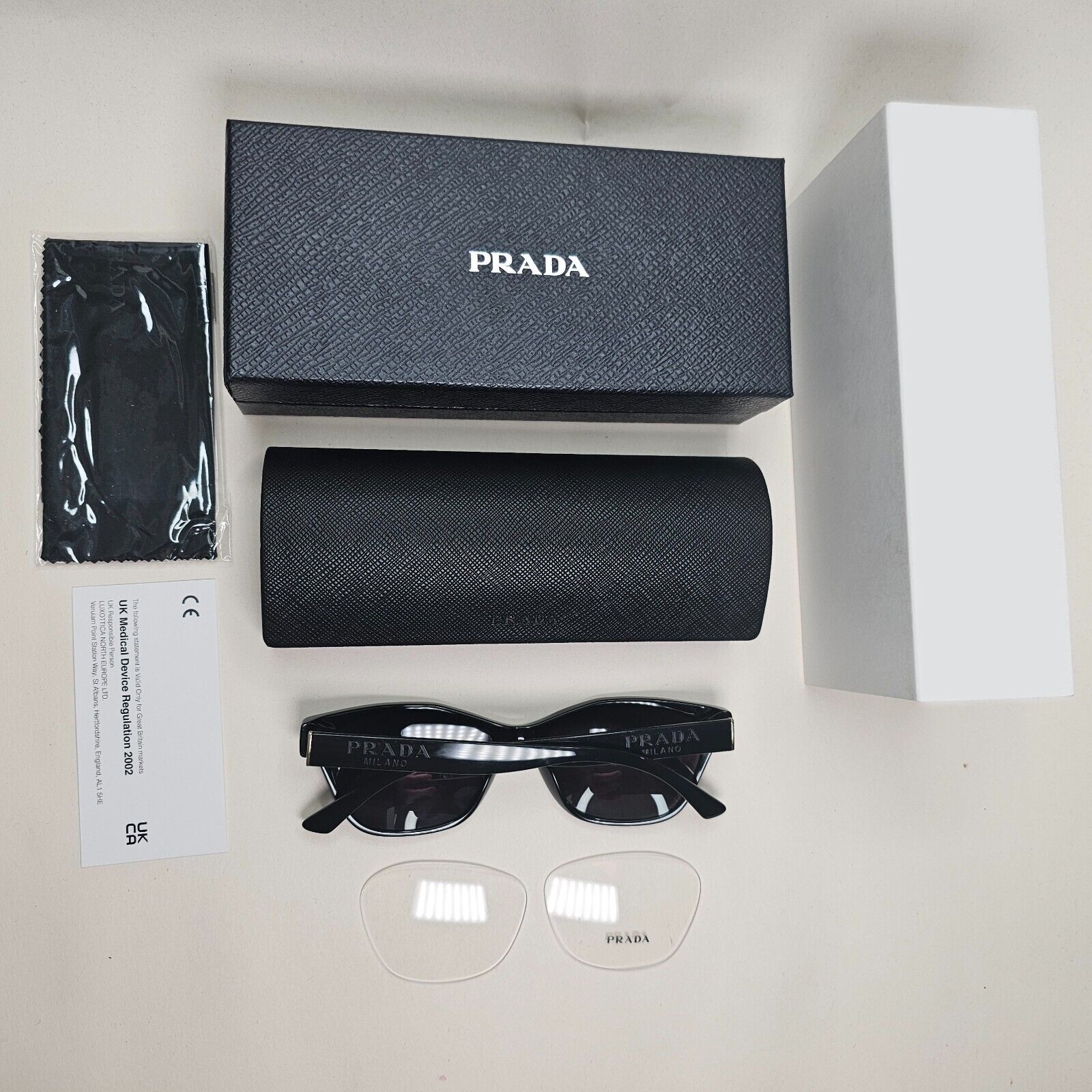 Prada Sunglasses Black Glossy Cat Eye Womens PR03WV VPR 03W 1AB-1O1 53mm