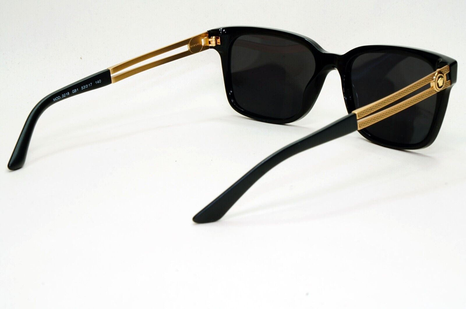Versace Sunglasses Black Square Gold Medusa Meander MOD VE 3218 GB1 53mm