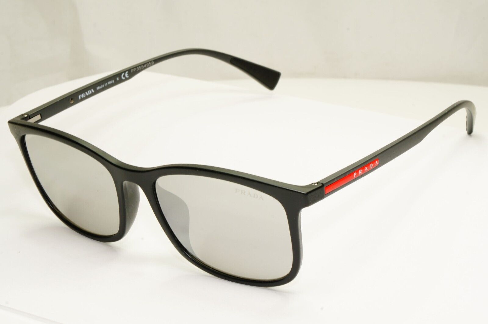 Prada Black Grey Mirror Silver Square Lightweight Sunglasses SPS 01T F DG0-2B0