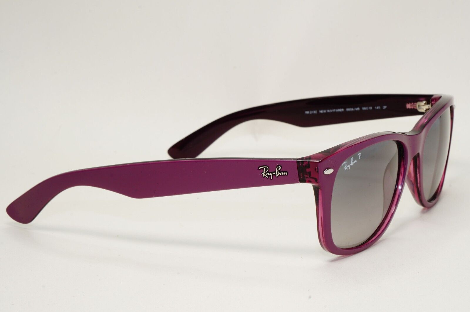Ray-Ban Sunglasses Polarised New Wayfarer Grey Violet RB 2132 6606/M3 58mm Large