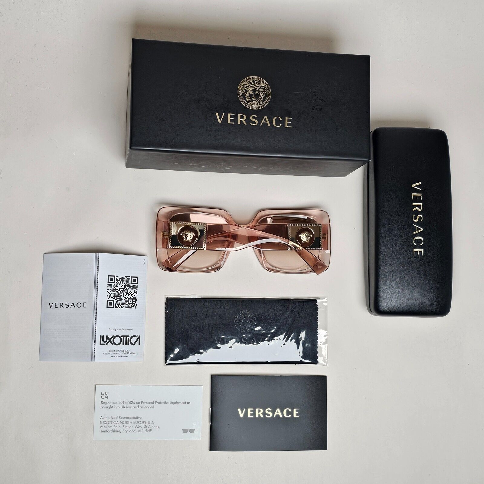 Versace Sunglasses Gold Transparent Pink Medusa Square MOD VE 4405 5339/4E 54mm