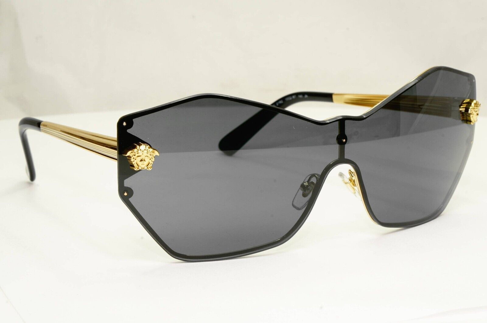 Versace Sunglasses Black Gold Medusa Shield Visor Angular MOD VE 2182 1002/87