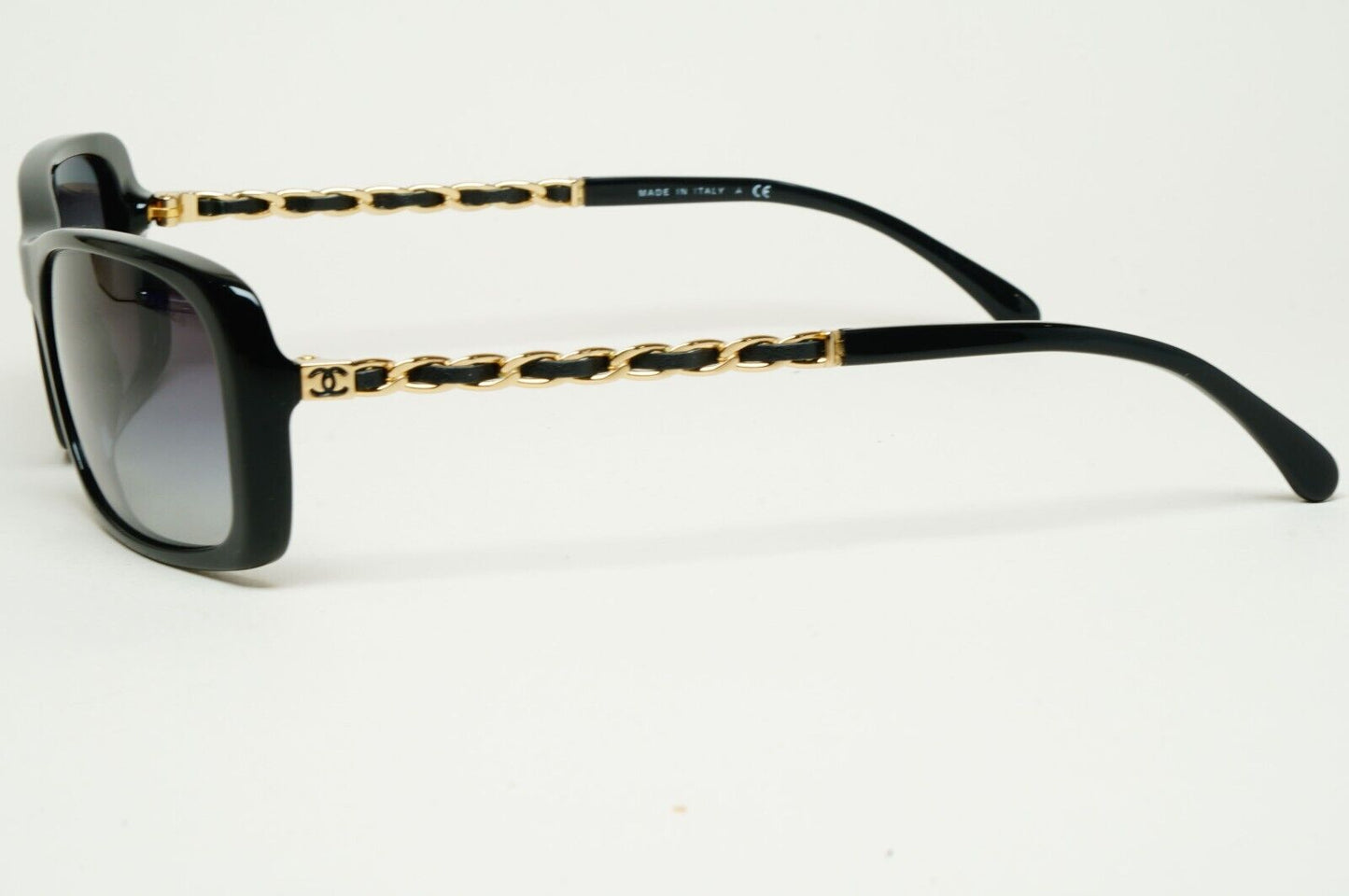 Chanel Sunglasses Black Gold Leather Chain Rectangle 5209-Q c.501/3C 050225