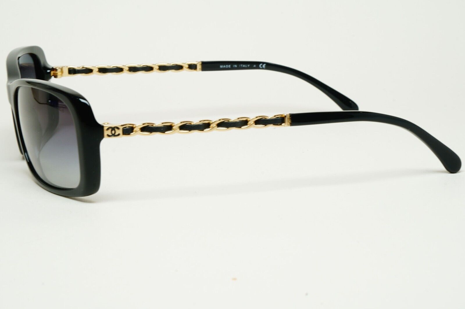 Chanel Sunglasses Black Gold Leather Chain Rectangle 5209-Q c.501/3C 050225