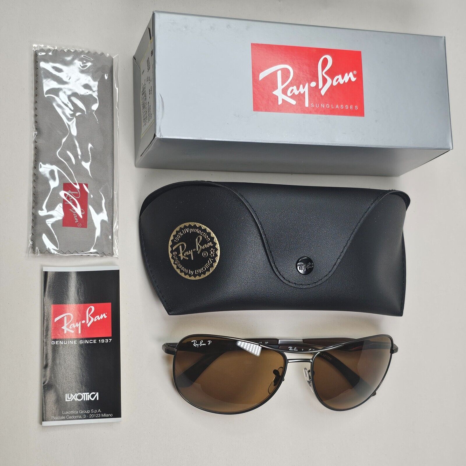 Ray-Ban Sunglasses Polarized Gunmetal Brown Meta Pilot Wrap RB 3519 029/83 62mm