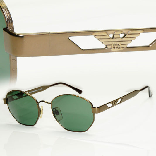 Emporio Armani Sunglasses 1997 Vintage Brown Green Hexagonal Metal 035-S 924/29