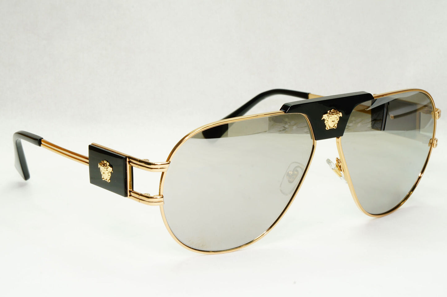 Versace Sunglasses Gold Silver Mirror Metal Pilot Large MOD VE 2252 1002/6G