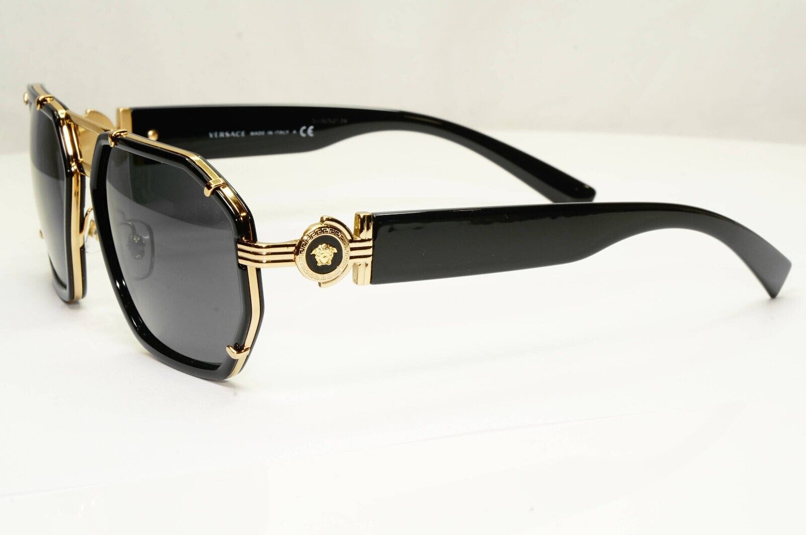 Versace Sunglasses Black Gold Medusa Angular Navigator MOD VE 2228 1002/87 58mm