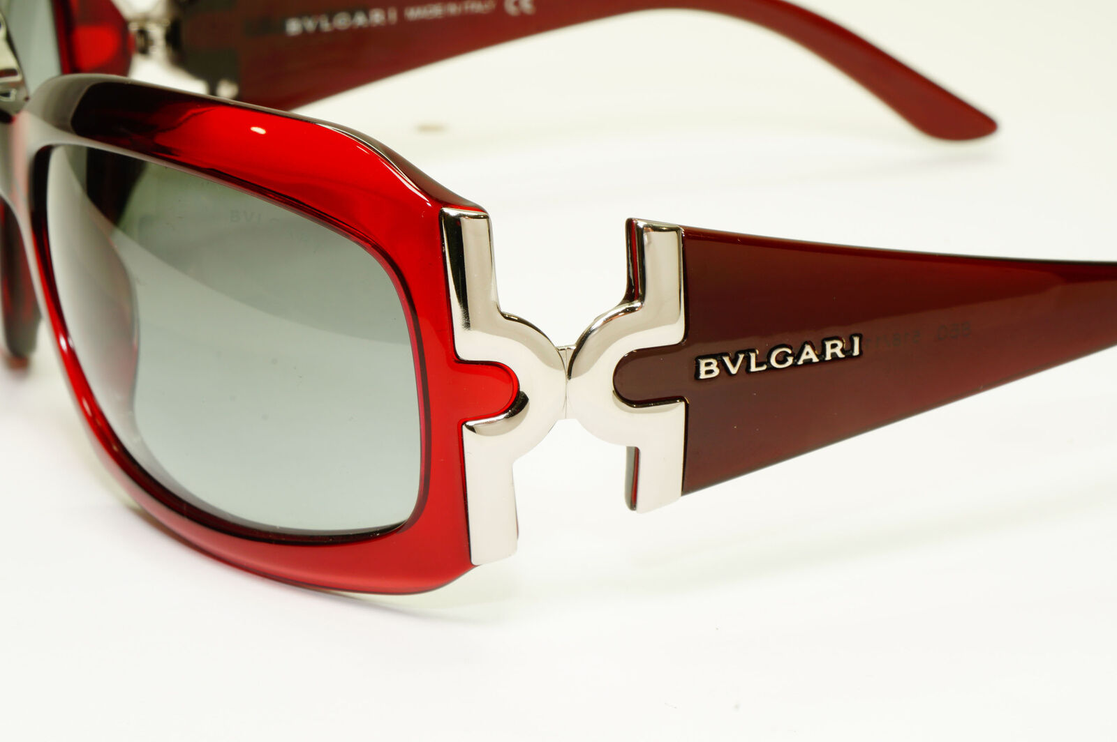Bvlgari 2005 Vintage Sunglasses Red Burgundy Grey Silver Womens Wrap 860 518/11