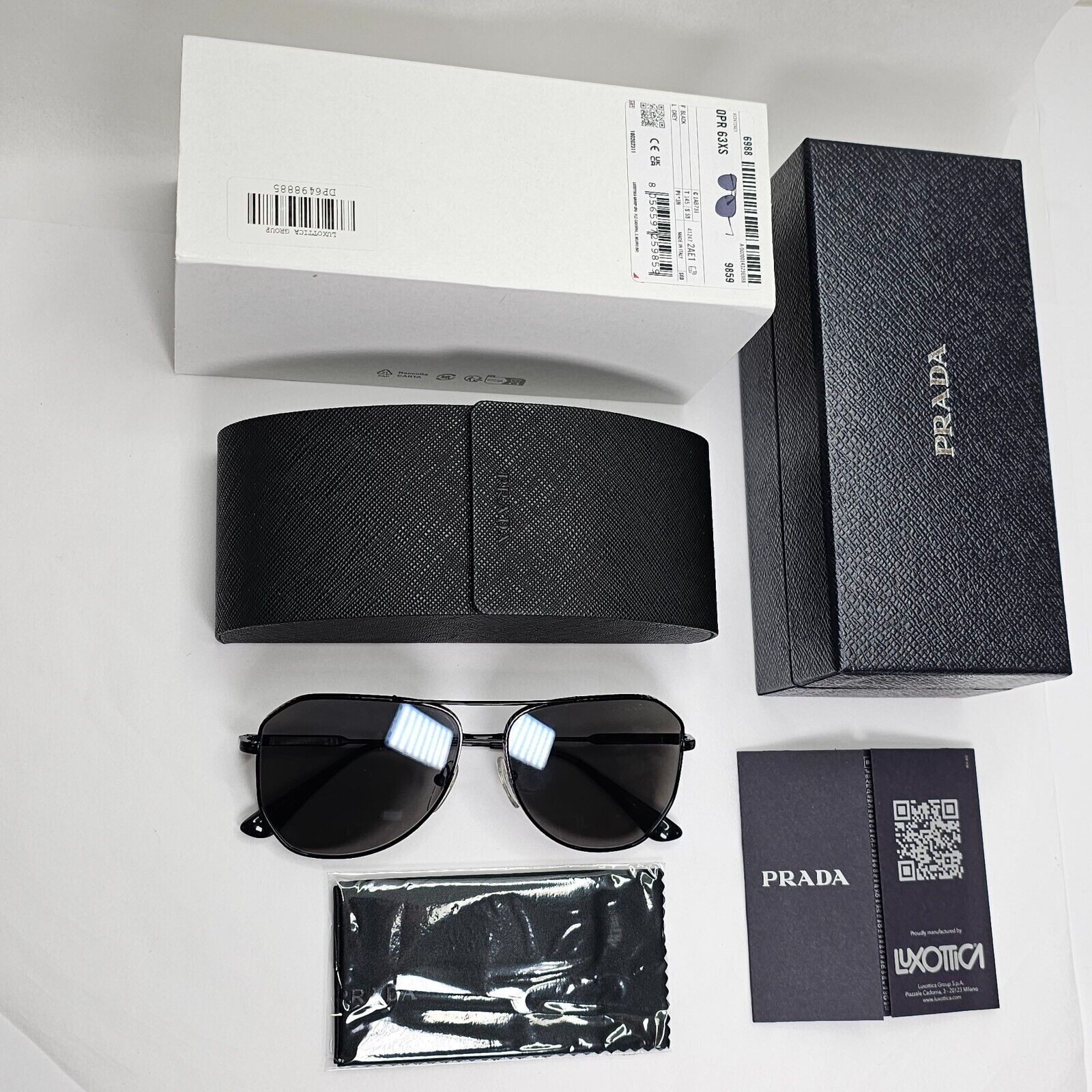 Prada Sunglasses Black Glass Lens Grey Pilot Metal Square PR63XS SPR 63X 1AB-731