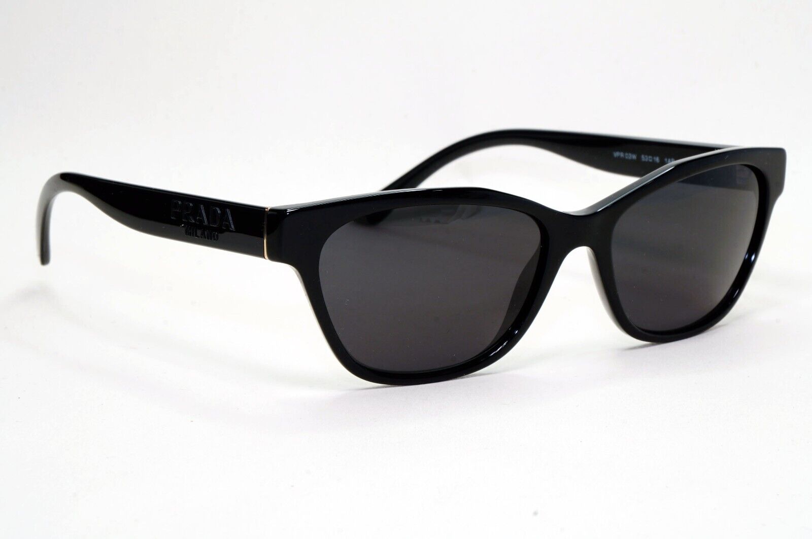 Prada Sunglasses Black Glossy Cat Eye Womens PR03WV VPR 03W 1AB-1O1 53mm