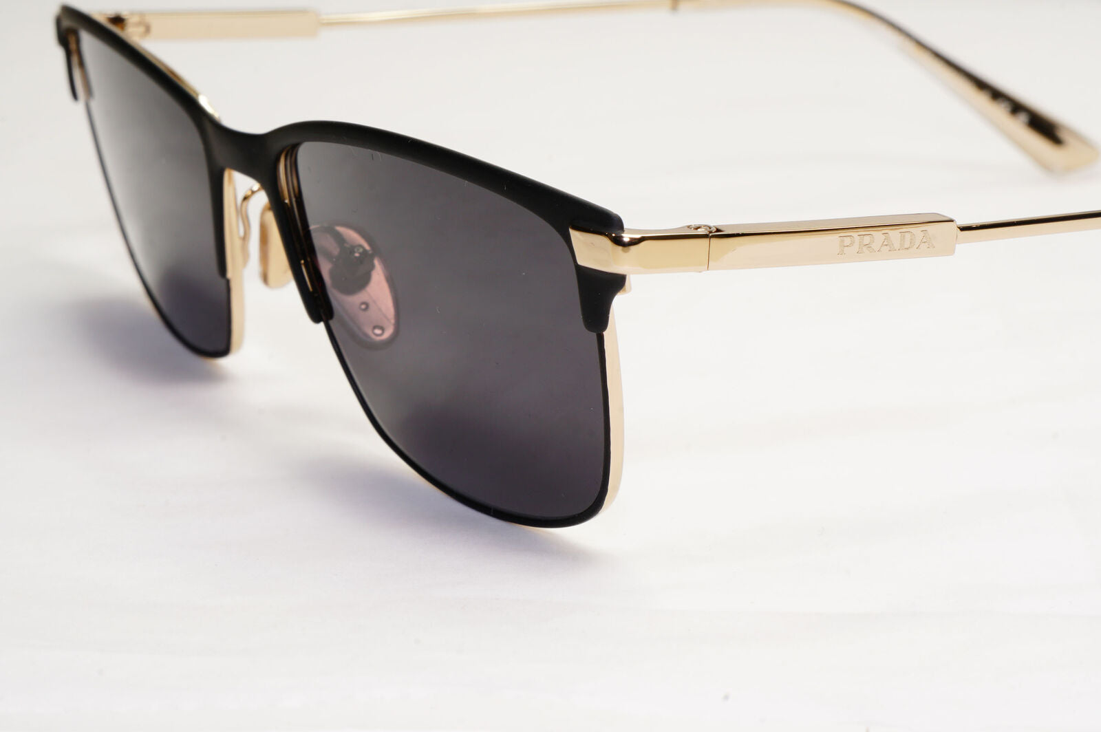 Prada Sunglasses Gold Black Metal Rectangle PR55ZV VPR 55Z 1BO-1O1 55mm
