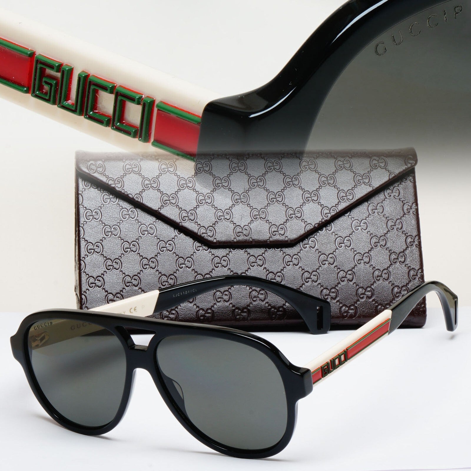 Gucci Sunglasses 2019 Black Polarised Pilot White Red GG 0463S 002 58mm 070325