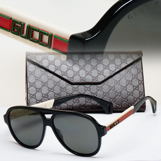 Gucci Sunglasses 2019 Black Polarised Pilot White Red GG 0463S 002 58mm 070325
