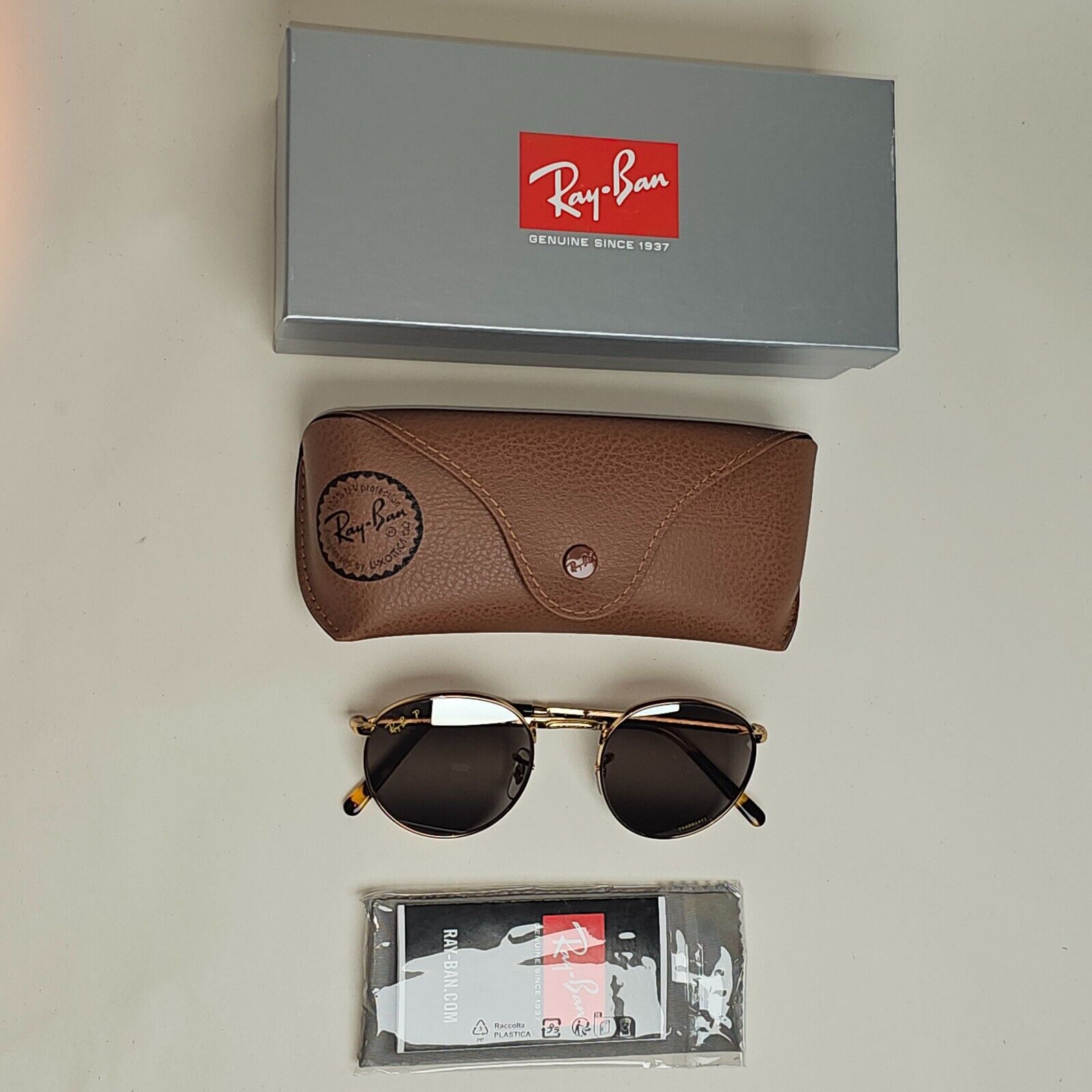 Ray-Ban Sunglasses Polarised Silver Mirror New Round RB 3637 9196/G3 50mm