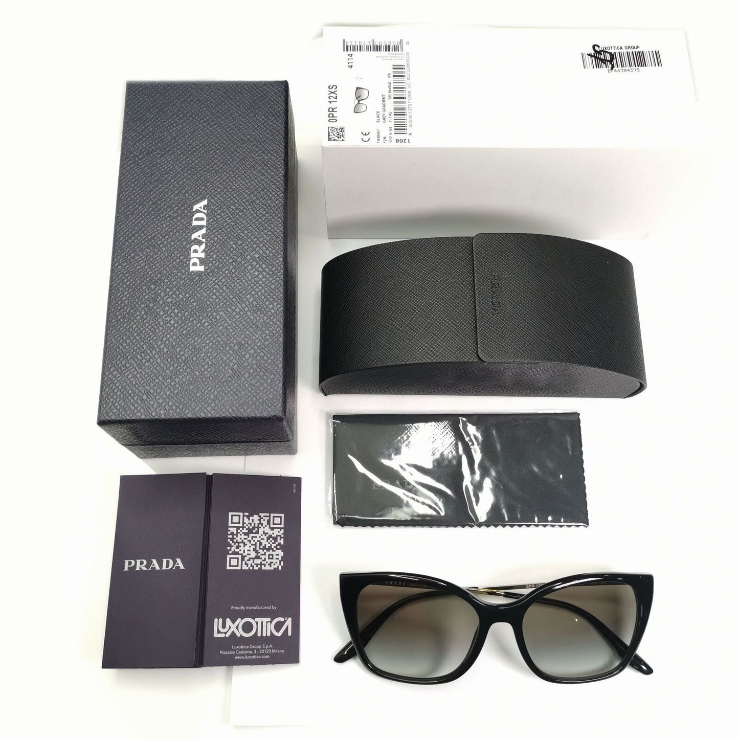 Prada Gold Black Sunglasses Smoke Grey Gradient Square SPR 12X 1AB-0A7 PR12XS