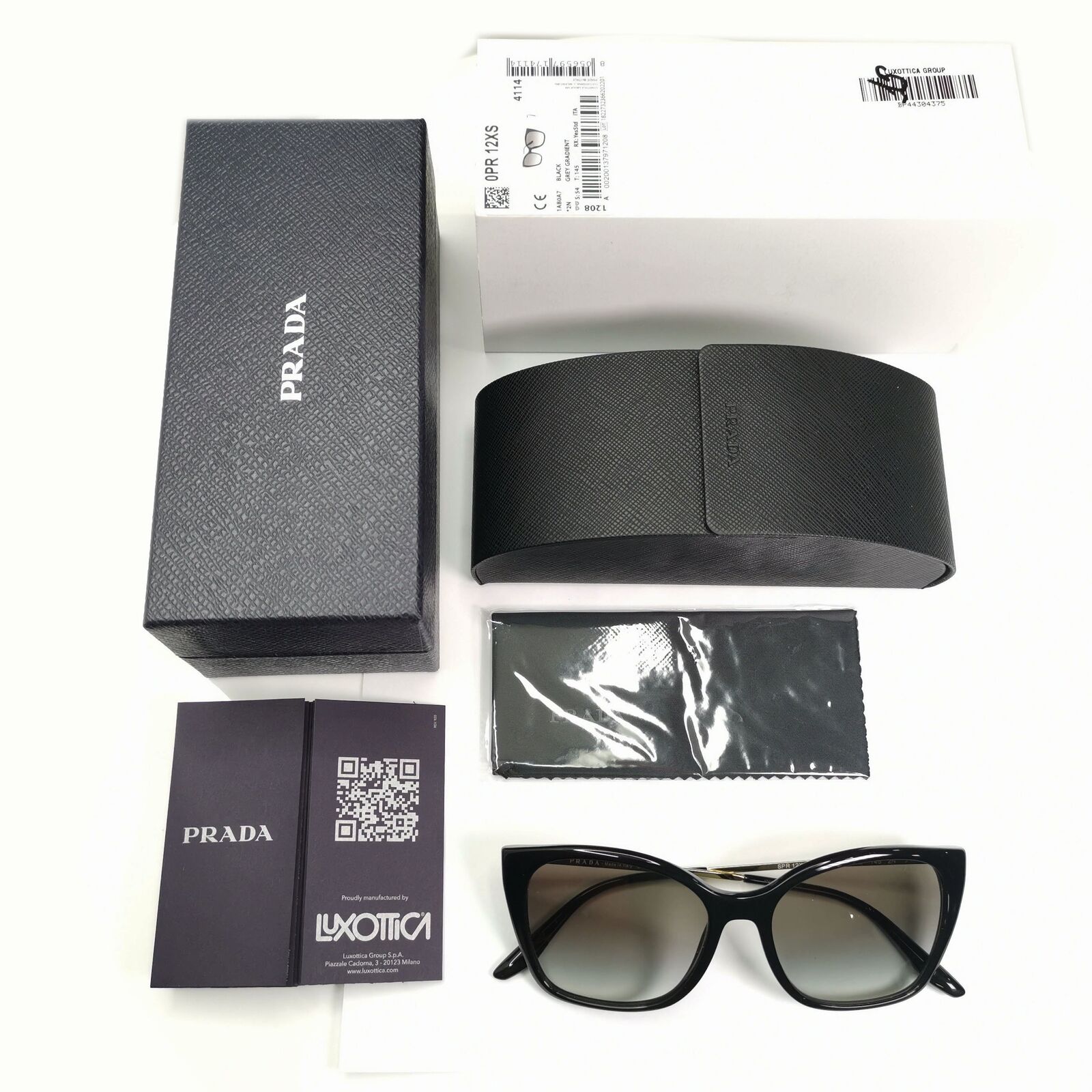 Prada Gold Black Sunglasses Smoke Grey Gradient Square SPR 12X 1AB-0A7 PR12XS