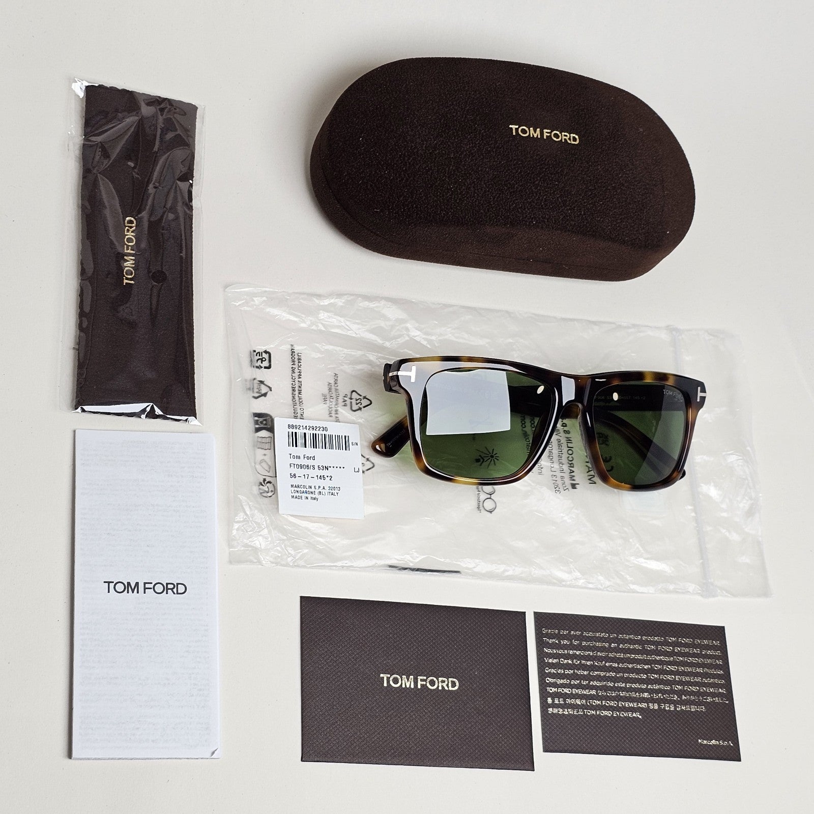 Tom Ford Sunglasses Buckley-02 Brown Tortoise Green Square FT0906 TF 906 53N