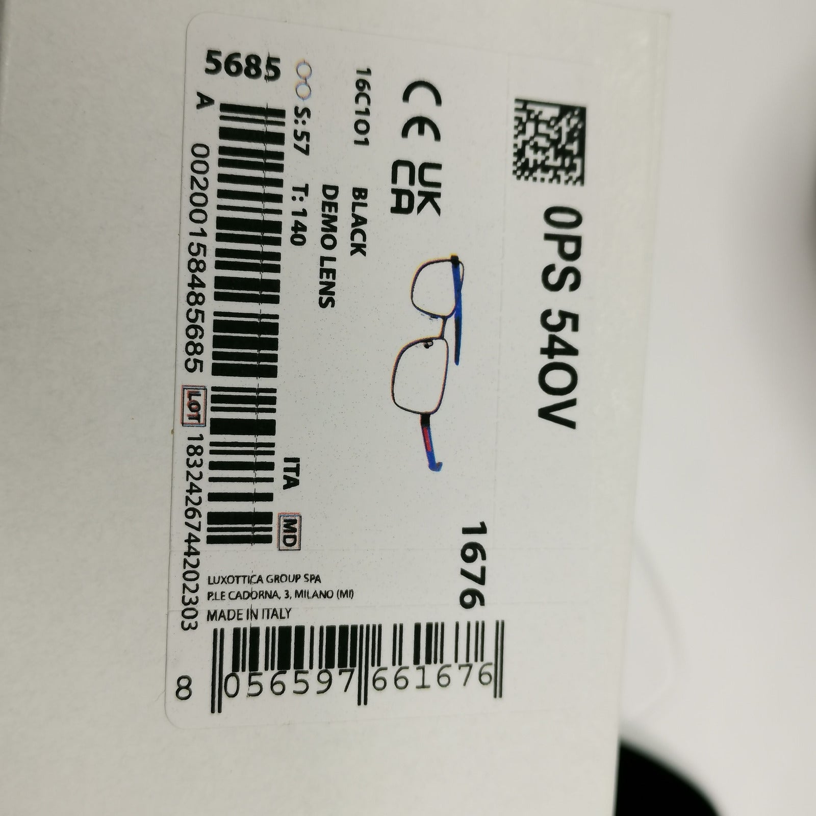 Prada Sunglasses Black Blue Square Red Stripe PS54OV VPS 54O 16C-1O1 57mm