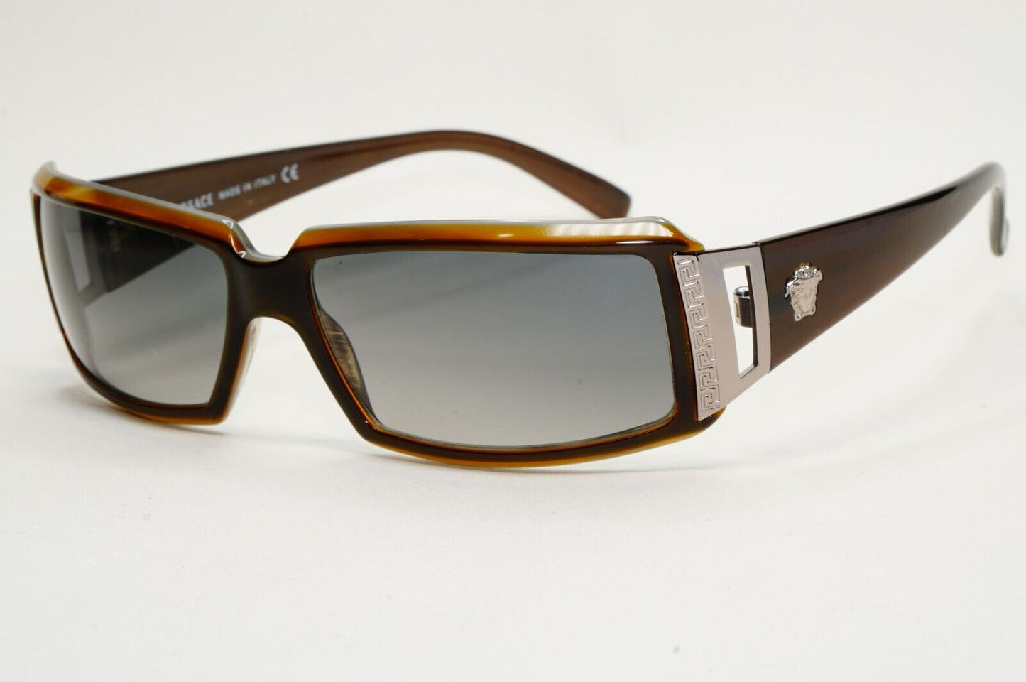 Versace Sunglasses 2004 Vintage Rectangle Wrap Brown Grey MOD 4048 182/11 120824