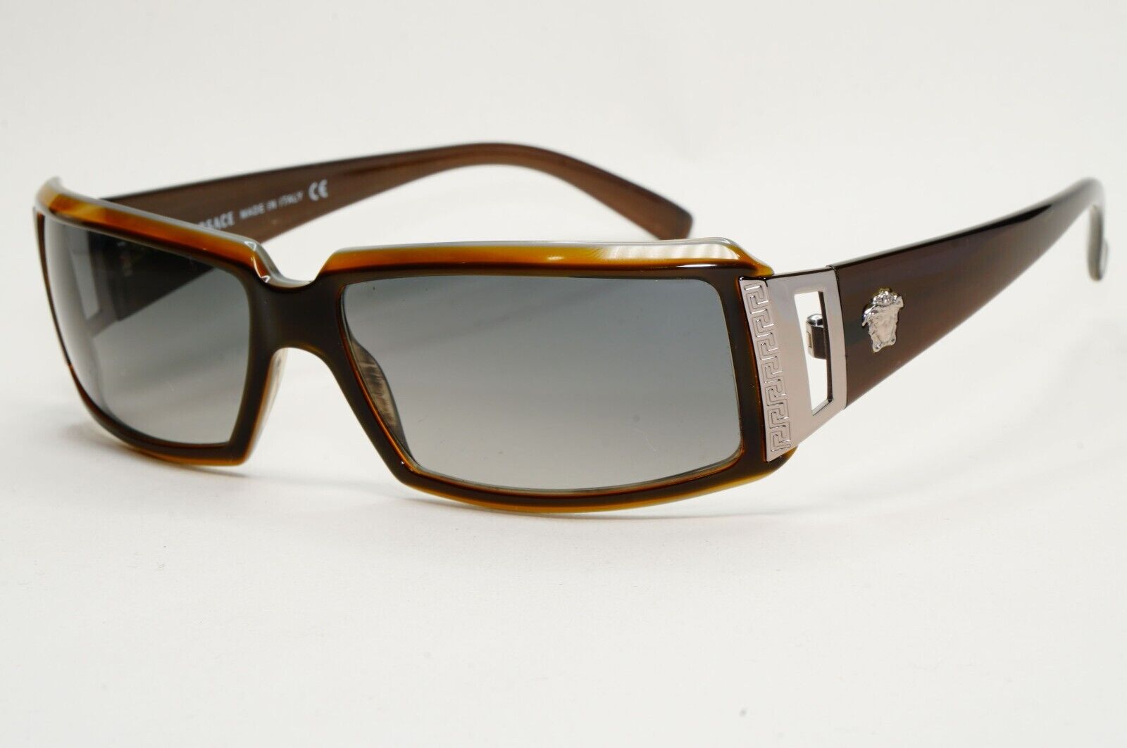 Versace Sunglasses 2004 Vintage Rectangle Wrap Brown Grey MOD 4048 182/11 120824