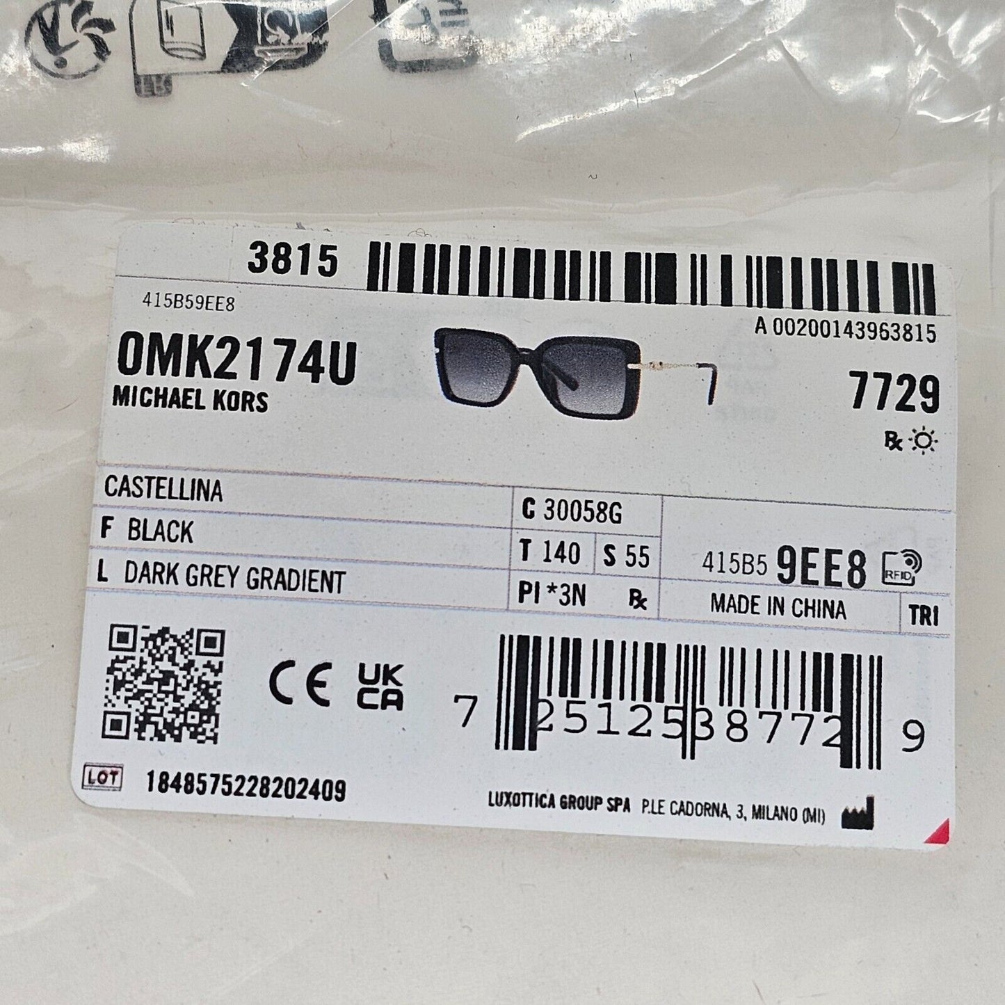 Michael Kors Sunglasses Black Gold Square Grey MK 2174U Castellina 3005/8G