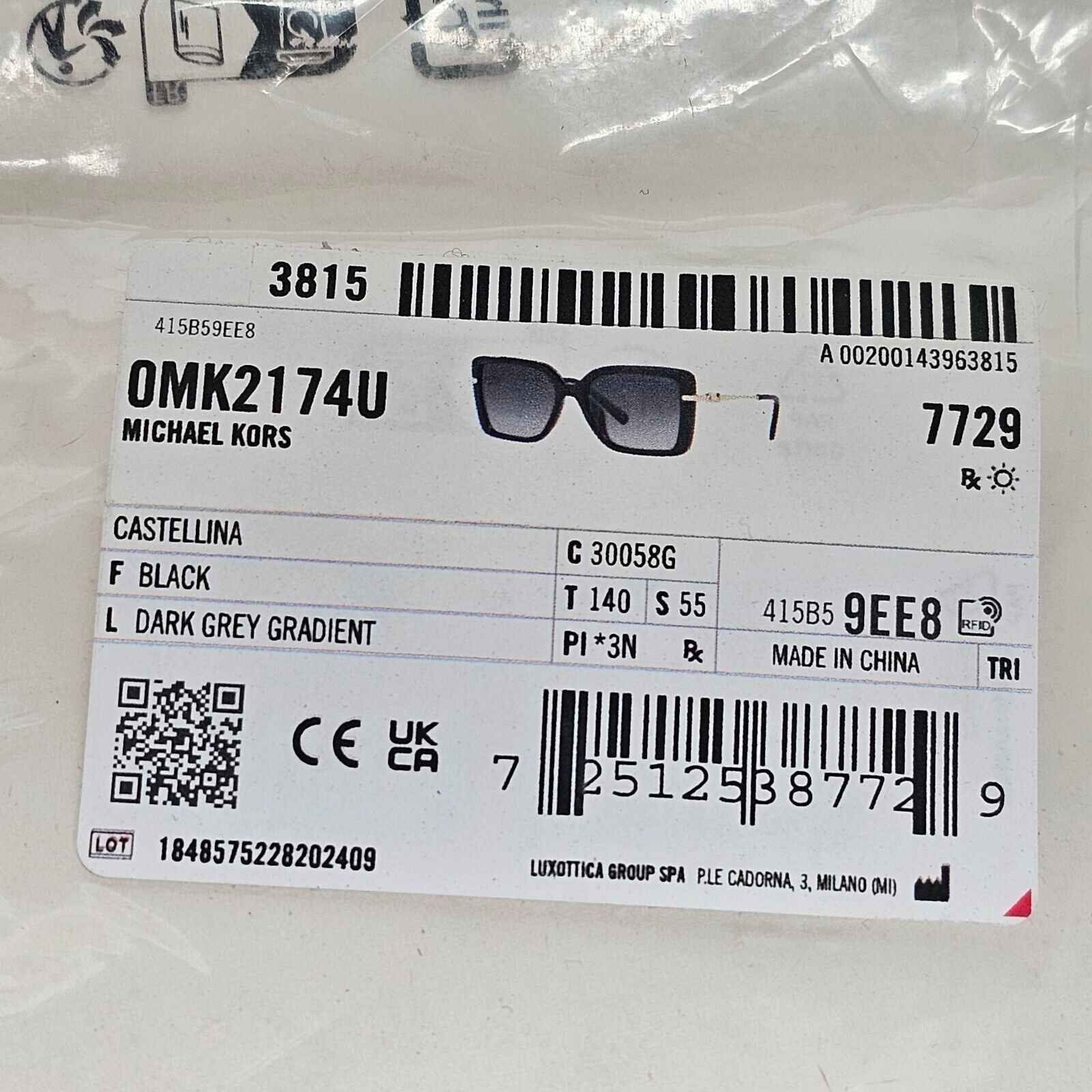 Michael Kors Sunglasses Black Gold Square Grey MK 2174U Castellina 3005/8G